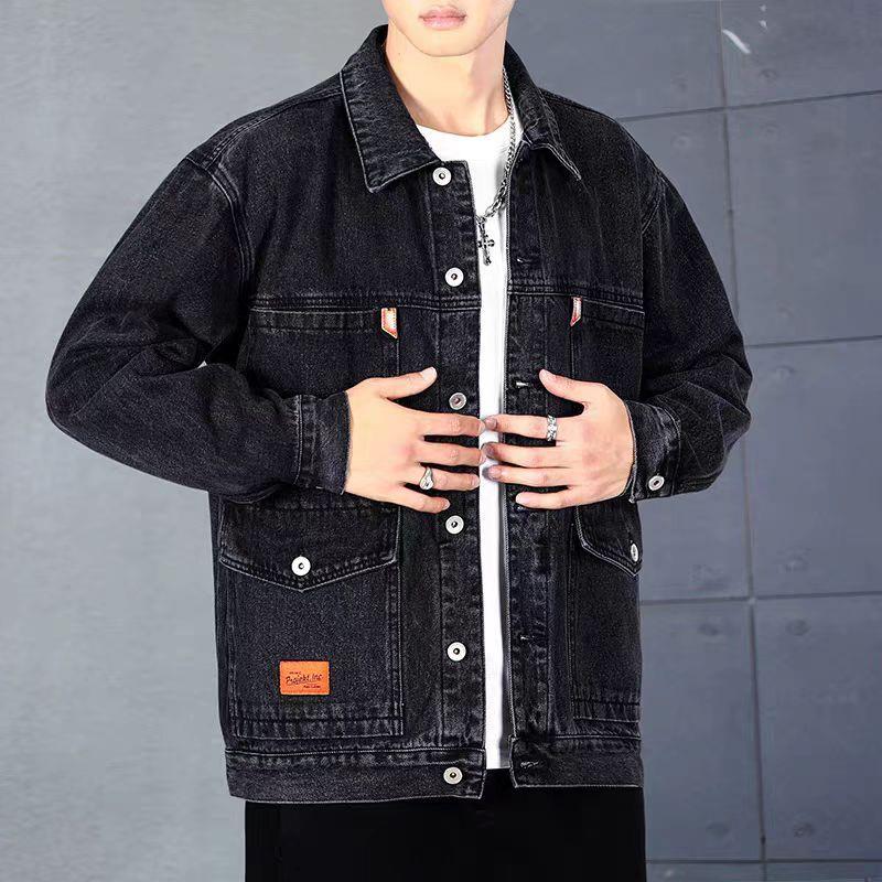 高端加绒牛仔外套男士宽松保暖牛仔衣服潮流百搭翻领纽扣夹克上衣