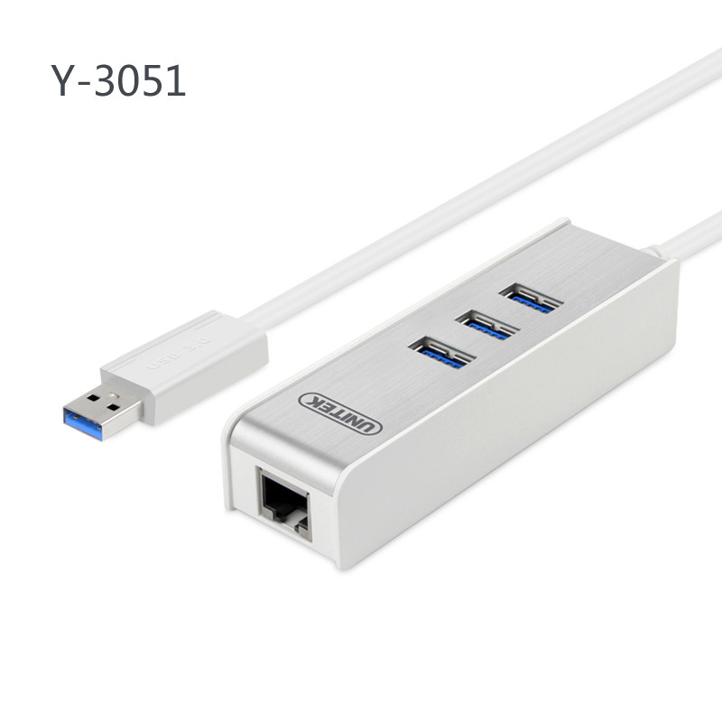 优越者usb3.0有线千兆网卡带3口hub分线器电脑网线转换器mac
