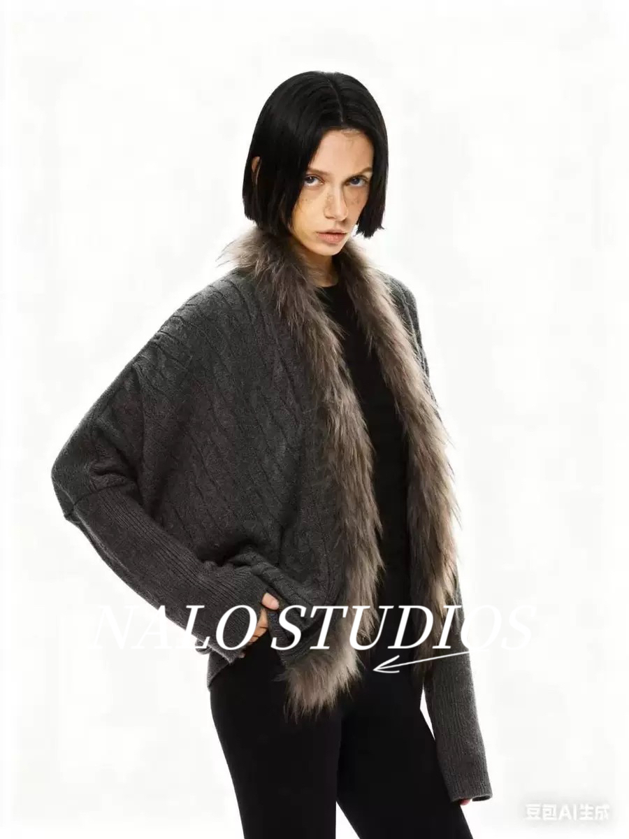 现~加厚毛衣针织叼毛 开衫女秋冬新复古蝙蝠袖宽松显瘦慵懒外套