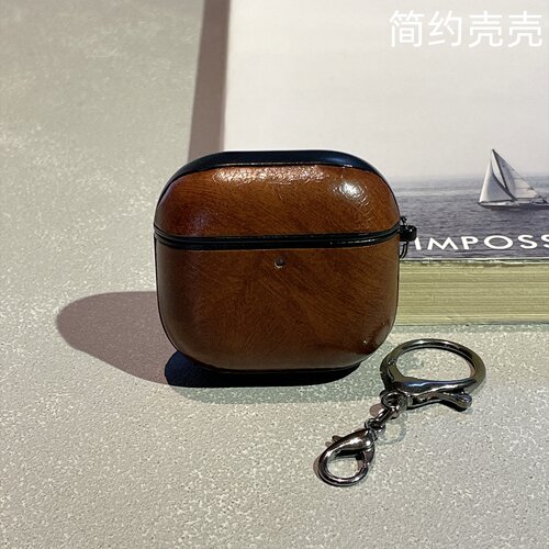 高档深棕油腊皮纹适用苹果airpods pro3蓝牙耳机保护套airpods4代皮质airpods12345代 pro2新款防摔保护套
