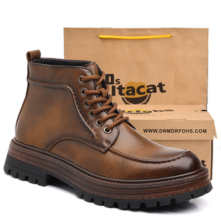 OSITA CAT马丁靴男款秋冬季新款英伦风高帮工装靴子真皮厚底短靴
