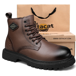 OSITA CAT马丁靴男款英伦风厚底增高短靴子男款真皮工装靴子男款
