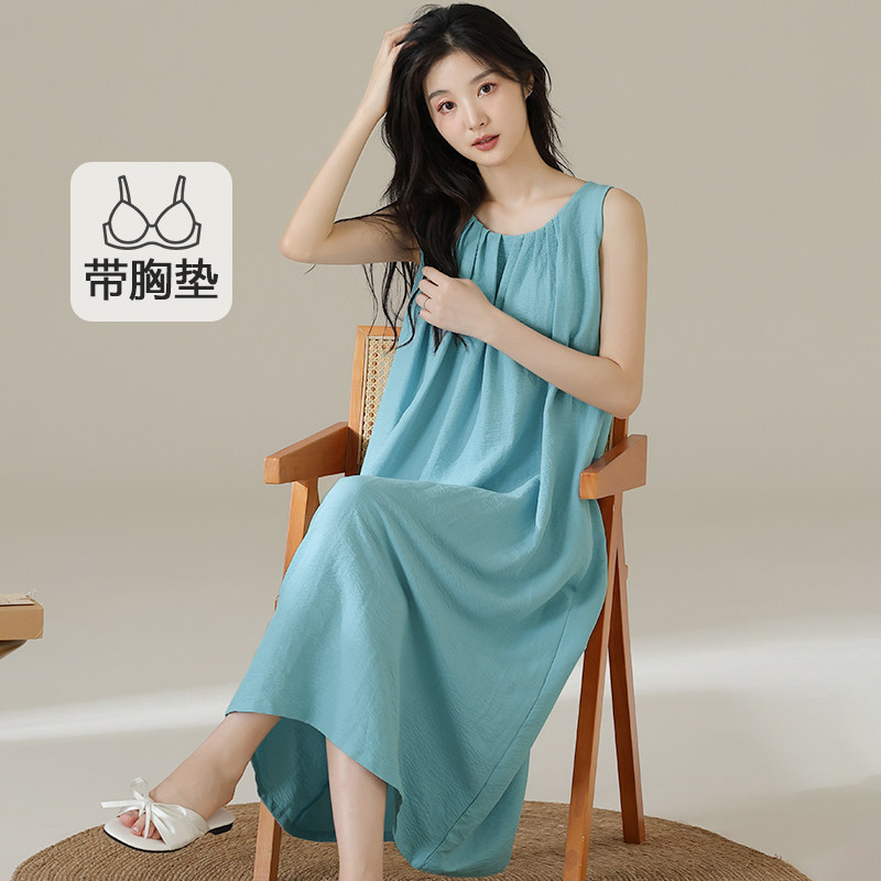 带胸垫睡裙女款夏季小个子中长款吊带背心2026新款无袖夏天睡衣女图片