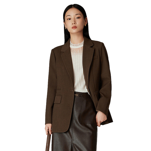 IVYKKI艾维简约气质西装时尚复古棕色长袖短外套女2025年秋季新款