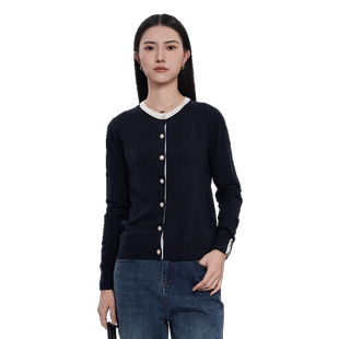 IVYKKI艾维2025秋季新款圆领毛针织衫修身显瘦撞色针织开衫百搭女