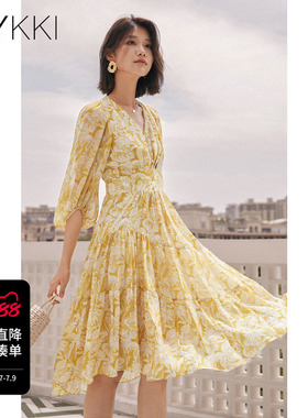IVYKKI艾维2025年夏季新款时尚碎花连衣裙女收腰显瘦气质A字裙子