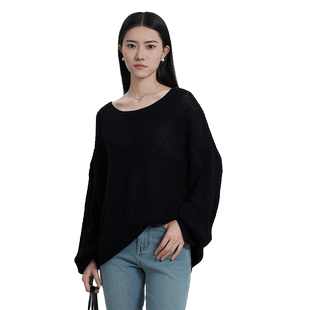 IVYKKI艾维2025夏季新款时尚圆领镂空长袖针织衫休闲显瘦罩衫女装