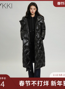 IVYKKI艾维拼接假两件羽绒服女中长款休闲鸭绒外套2025年冬季新款