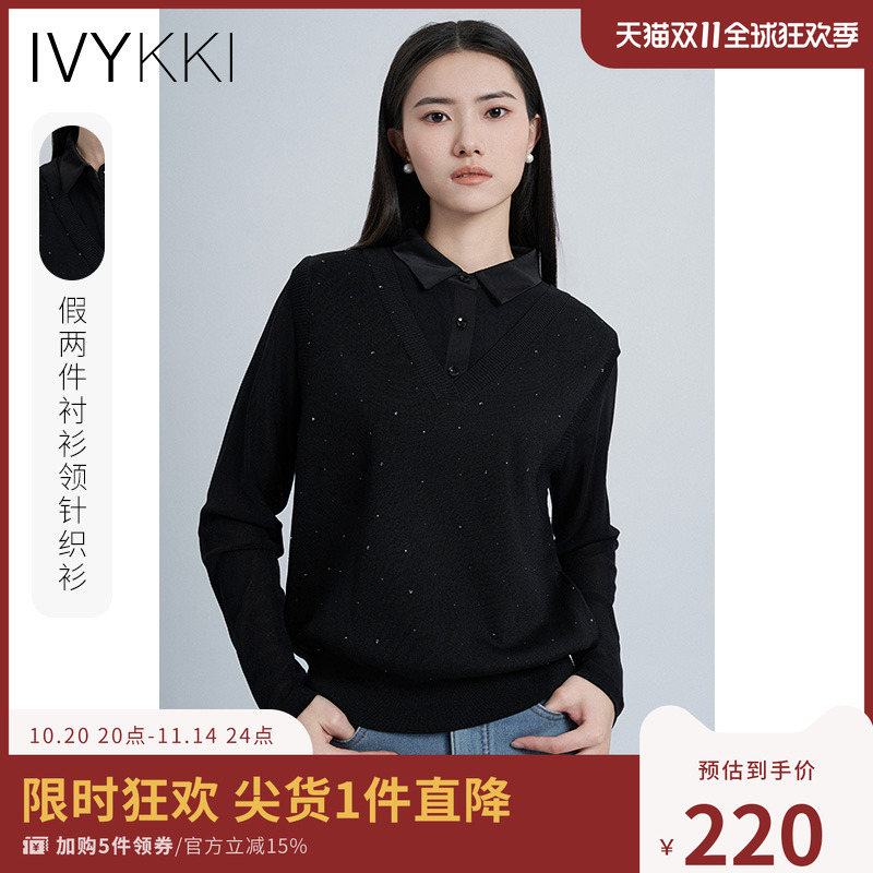 ivykki衬衫领套头假两件毛针织衫