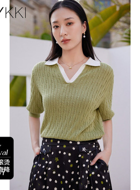 IVYKKI艾维莱赛尔短袖针织衫T恤女2026夏季新款百搭polo衫小上衣
