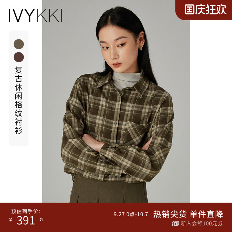 长袖衬衫ivykki格纹复古