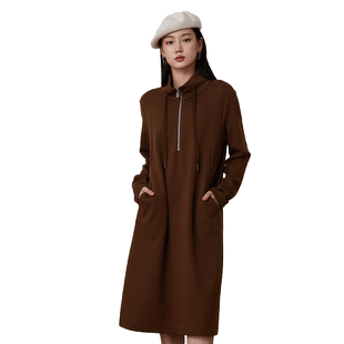 IVYKKI艾维女装冬季新款时尚连帽连衣裙内搭裙宽松显瘦中长裙子女