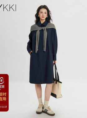 艾维藏蓝衬衫式披肩连衣裙