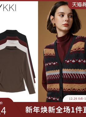 IVYKKI艾维时尚长袖T恤女百搭半高领打底衫薄上衣2025年冬季新款