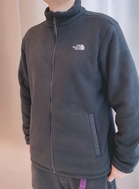 北面THE NORTH FACE 黑色白标刺绣小标抓绒开衫夹克外套 NJ4FM63A