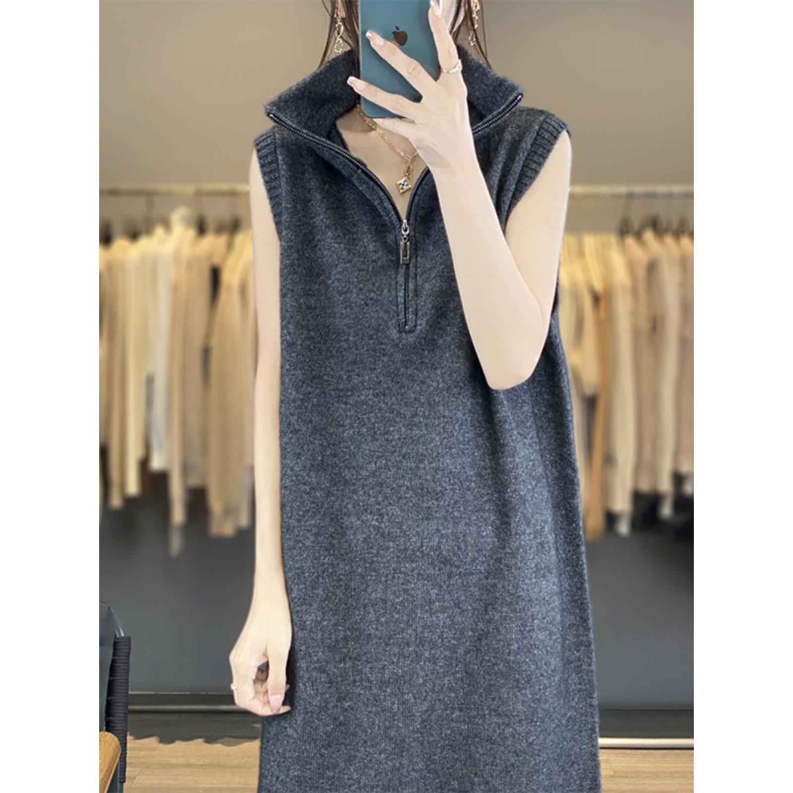 中长款常规通勤羊毛无袖纯色针织