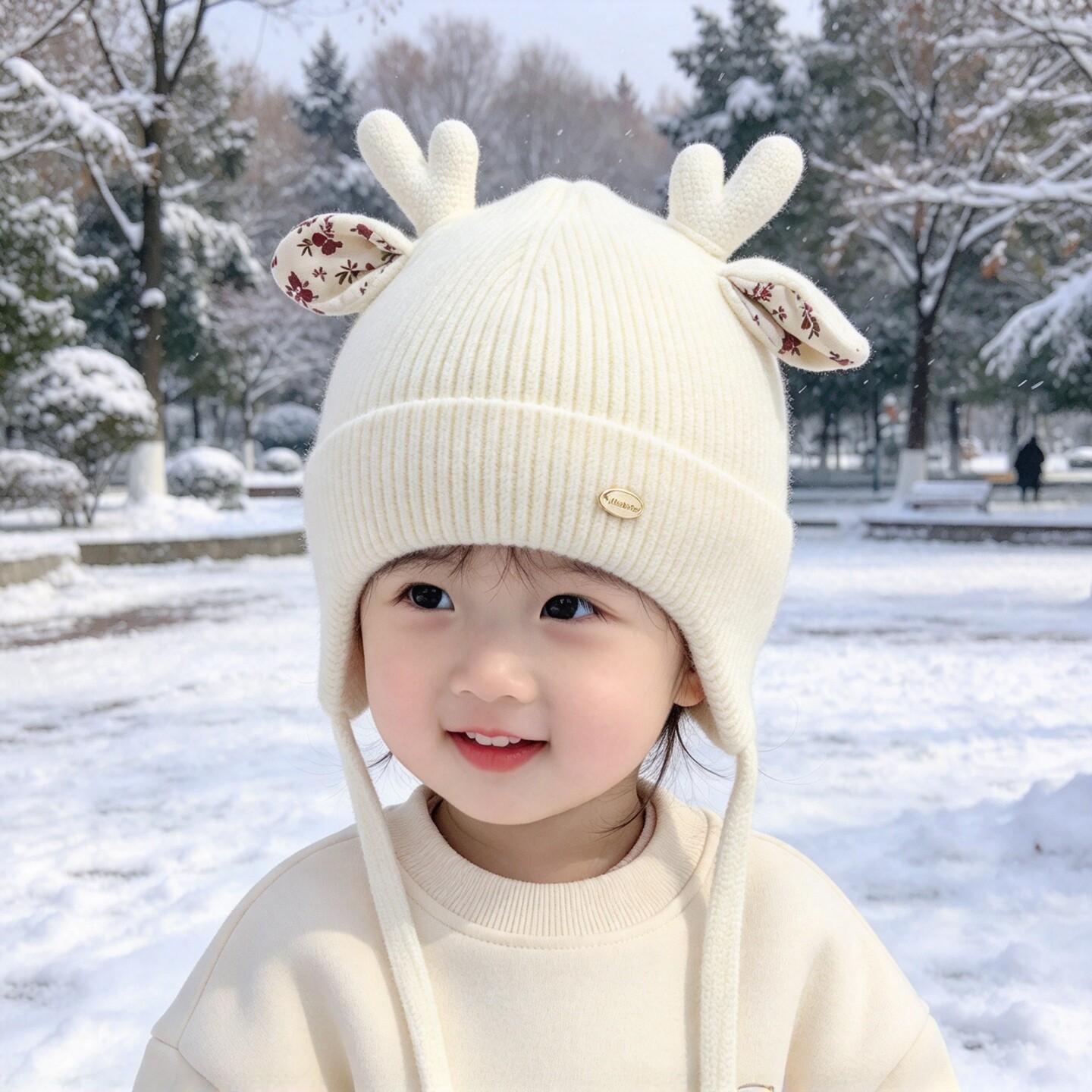 伊莱茂盛婴儿秋冬鹿角护耳针织帽