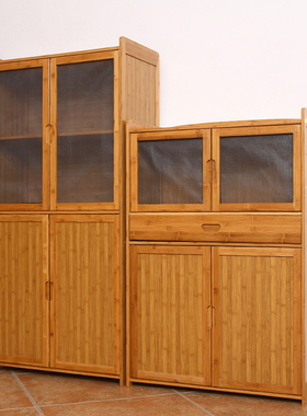 透气纱窗碗柜多层简易橱柜经济型家用组装厨房实木竹放菜柜餐边柜