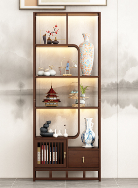 博古架实木新中式多宝阁茶叶展示柜复古茶室古董隔断置物架陈列柜