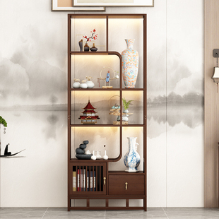 博古架实木新中式多宝阁茶叶展示柜复古茶室古董隔断置物架陈列柜