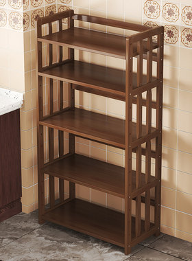 厨房置物架多层落地微波炉烤箱架子实木竹锅具整理柜收纳储物架