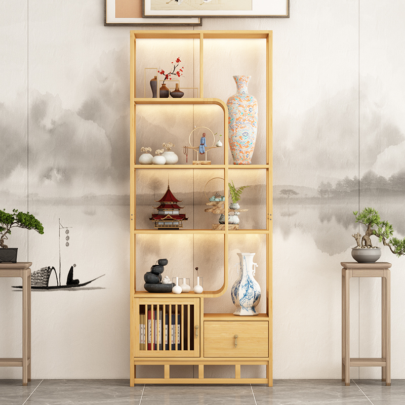 带灯博古架办公室直播背景展示柜隔断现代简约茶叶茶具复古展示架