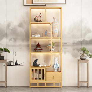带灯博古架办公室直播背景展示柜隔断现代简约茶叶茶具复古展示架