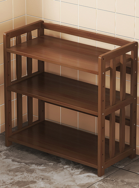 厨房置物架落地多层收纳实木锅架微波炉烤箱货架橱柜餐边柜储物架