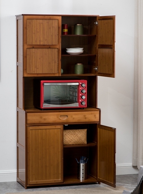 家用小碗柜放碗实木餐边柜简易橱柜厨房微波炉置物架竹菜柜经济型