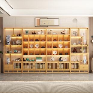 新中式实木博古架带灯茶具收纳置物架货架客厅办公室物品展示架子