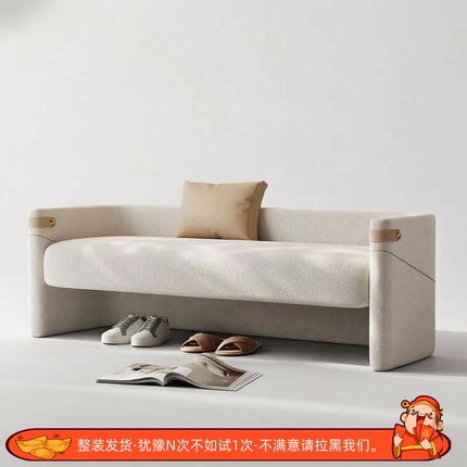 简约现代入户换鞋凳棉麻布料拼皮艺门口穿鞋凳床尾凳奶油风长条凳