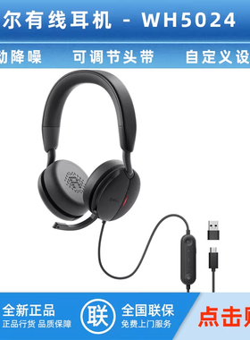 Dell戴尔有线降噪耳机WH5024/WH3024/WH125线控头戴耳机带麦克风