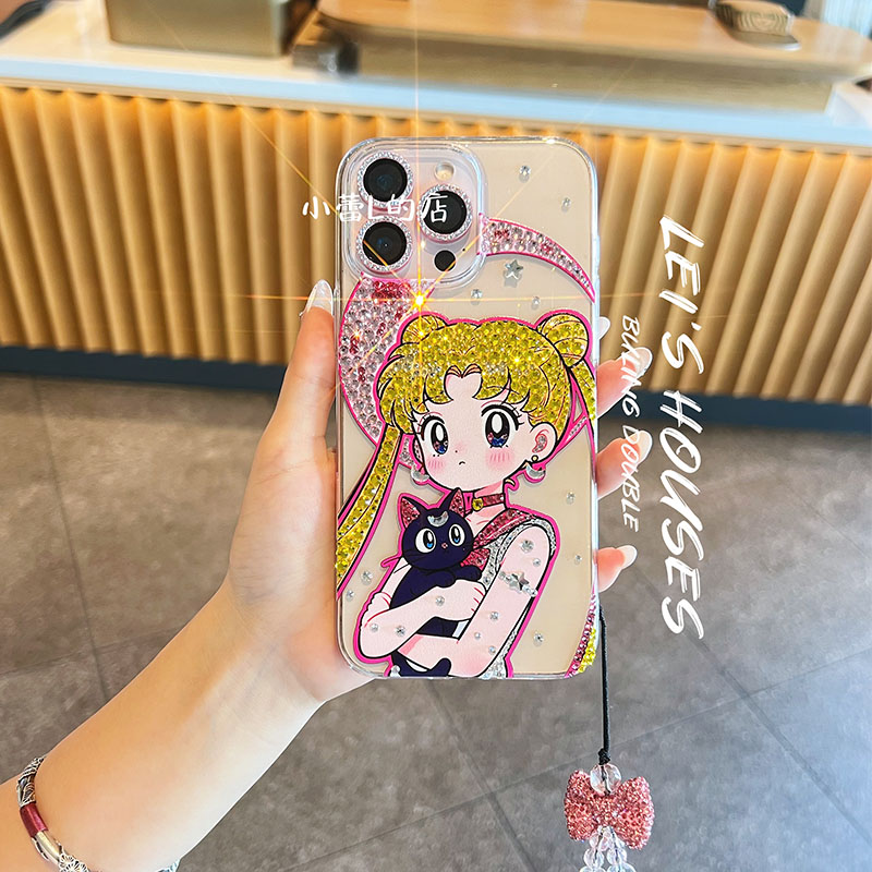 美少女水冰月水钻手机壳适用苹果16promax/15pro/14/13华为