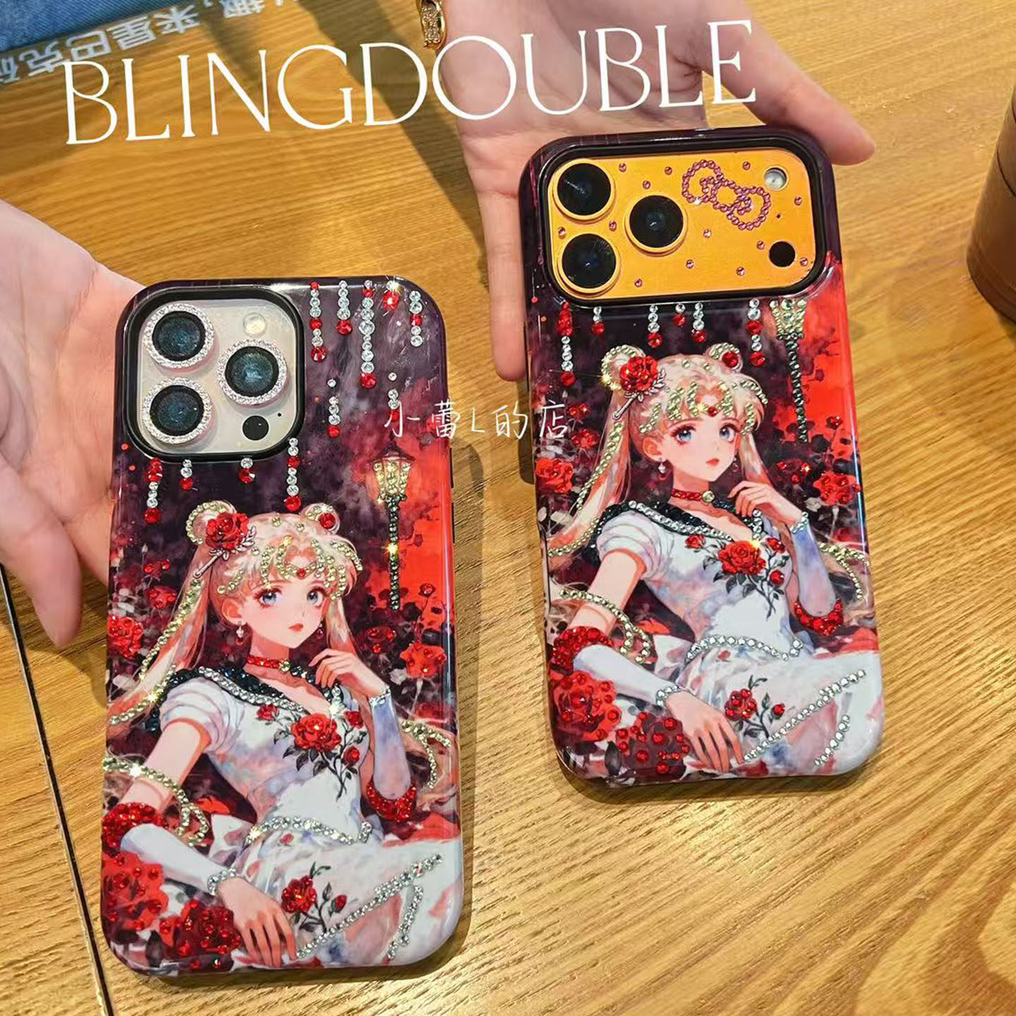 复古玫瑰水冰月美少女二合一水钻手机壳适用苹果17pm/16p/17p华为
