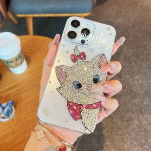 可爱玛丽猫猫咪水钻透明贴钻手机壳适用14苹果16promax华为15pro