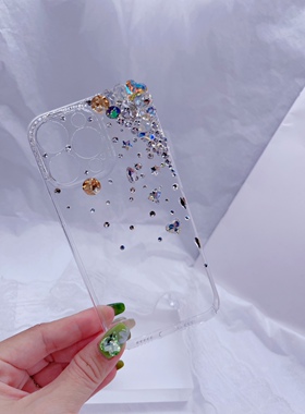 ins香槟贴钻手机壳14promax华为苹果15poma透明个性13pro潮牌保护