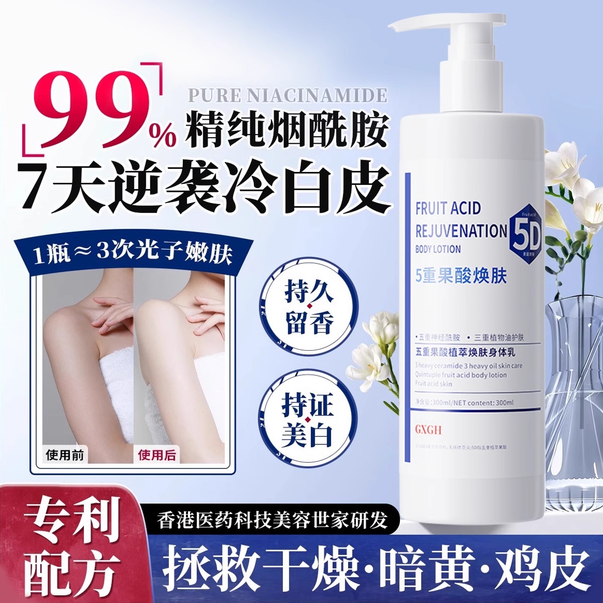 果酸身体乳精华霜滋润改善粗糙暗沉去鸡皮丝滑莹润焕亮持久留香