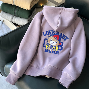 亏本清仓仿羊羔绒外套女秋冬保暖棉服加绒加厚连帽开衫 拉链卫衣潮