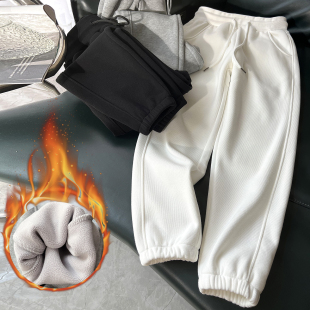 高腰防风束脚裤 白色运动裤 宽松加绒加厚卫裤 2024新款 女秋冬季