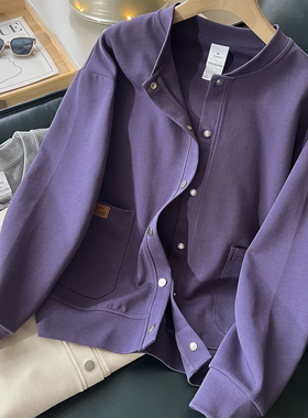 紫色立领棒球服开衫女2025春季新款韩版时尚休闲宽松卫衣外套女潮