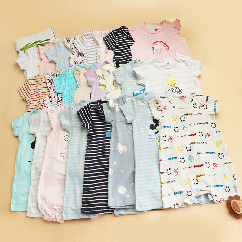 婴儿短袖哈衣夏季纯棉新生宝宝连体衣可爱平角爬服夏装3-24个月