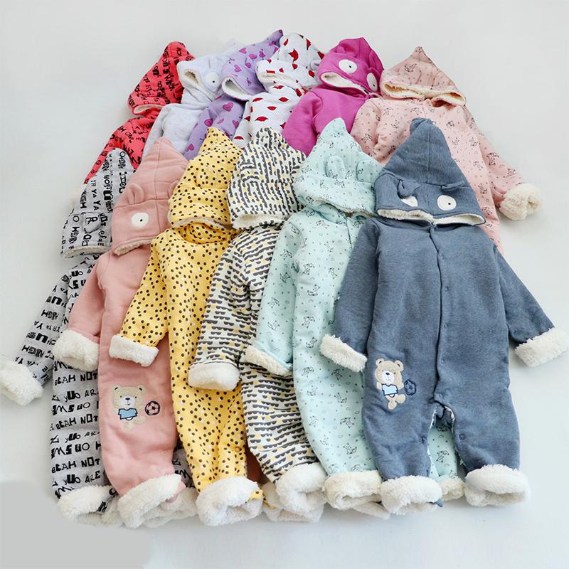 男女宝宝秋冬加厚加绒连帽爬服