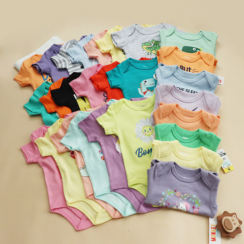 0-24个月宝宝短袖三角哈衣夏季卡通男女宝包屁衣爬服爬装连体衣