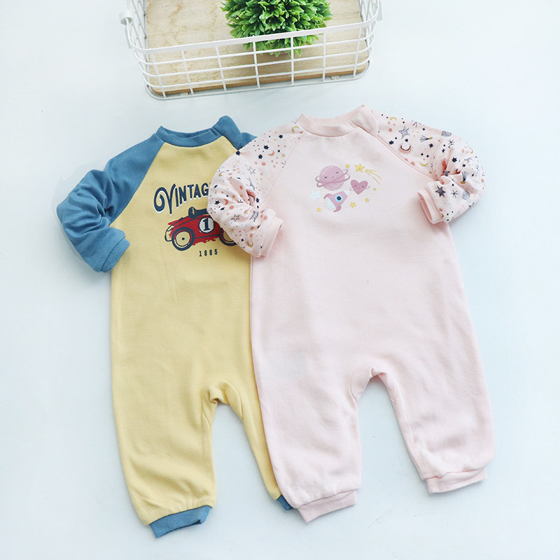 男女宝长袖连体衣宝宝爬服纯棉婴幼儿拉链爬服秋季防踢睡衣爬装