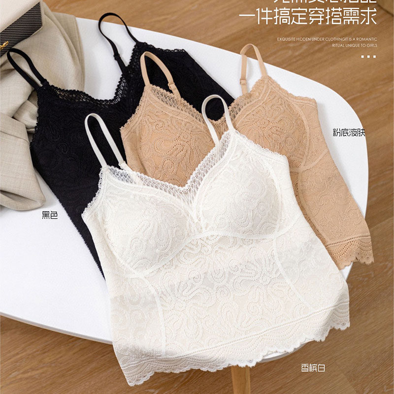 蕾丝吊带内衣女性感百搭深V水滴杯长款美背舒适透气带胸垫Bra文胸