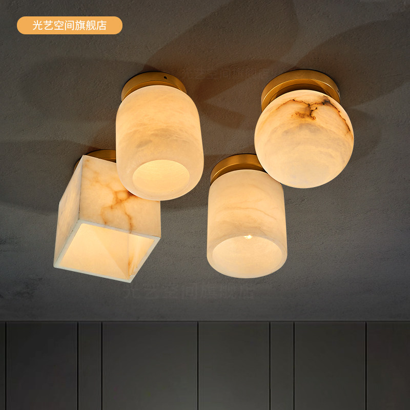 新中式全铜云石吸顶灯入户花园玄关衣帽间LED小灯阳台走道过道灯