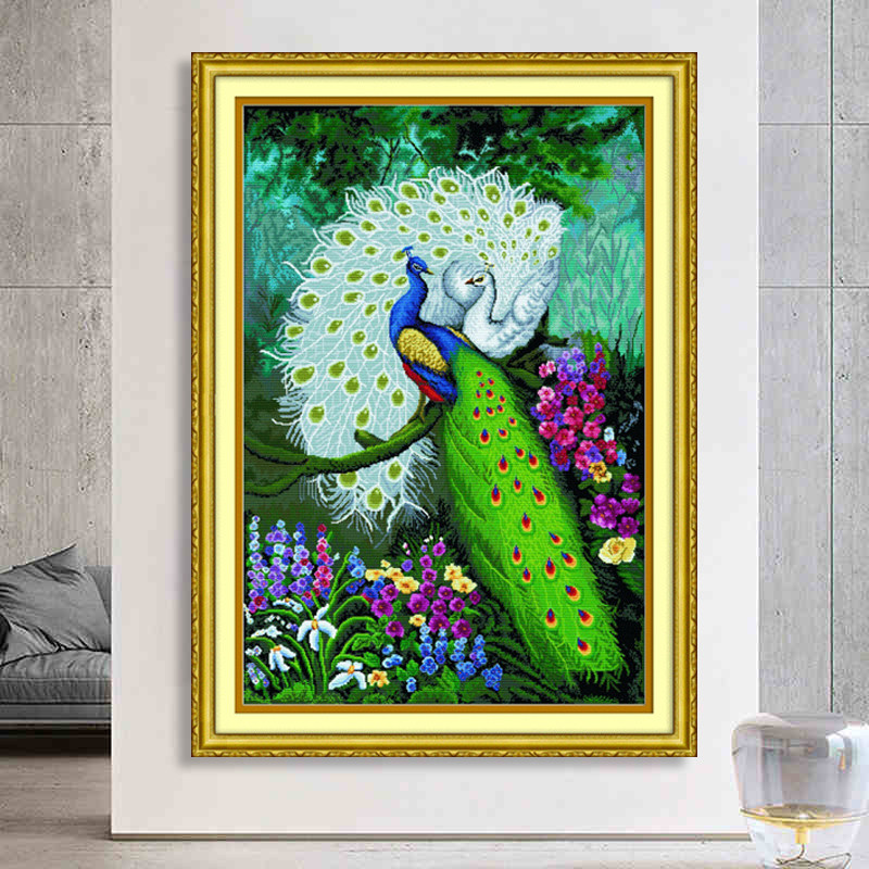 绿光森林十字绣线绣新款2023孔雀开屏富贵图客厅大幅唯美刺绣满绣