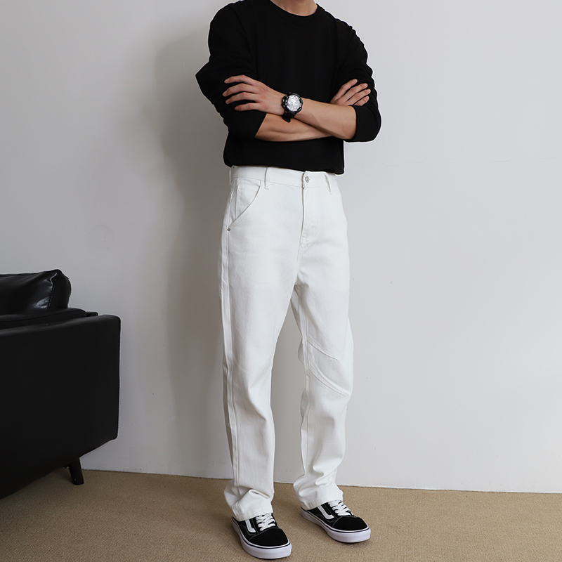 白色牛仔裤男长裤直筒宽松秋季