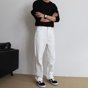 高街纯棉美式 工装 裤 白色牛仔裤 宽松直筒白裤 2025秋季 休闲裤 子 男士