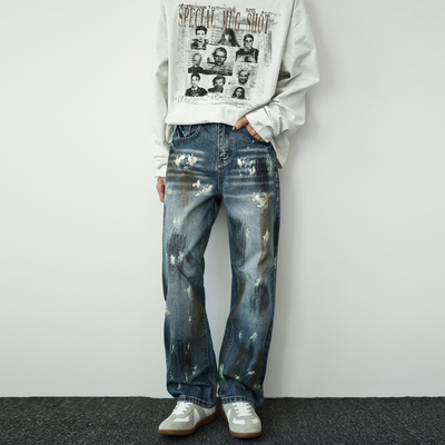 街头风泼墨涂鸦设计感牛仔裤男